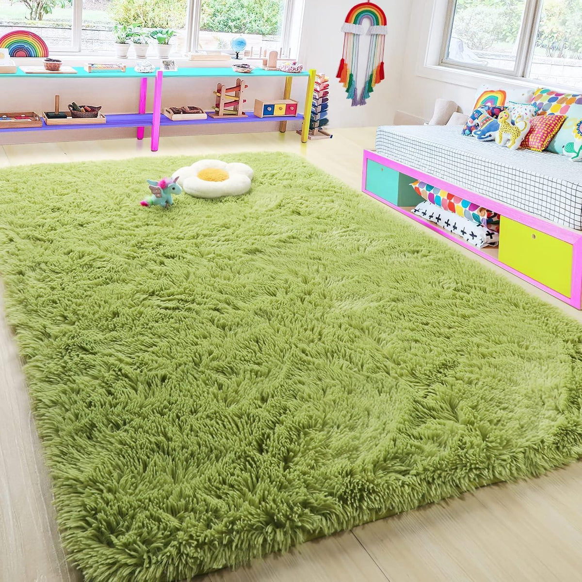 Weicher Hochflor Shaggy Teppich Grün 200 x 300 cm