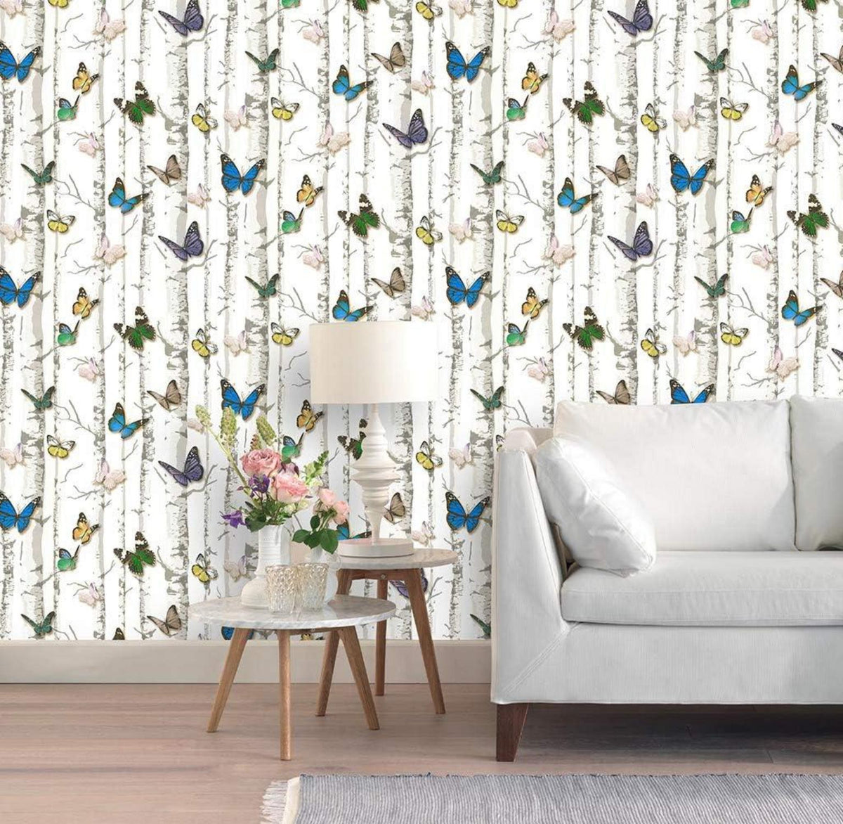 Selbstklebende Schmetterling Tapete 44cm x 3m PVC Vinyl Weißer Baum