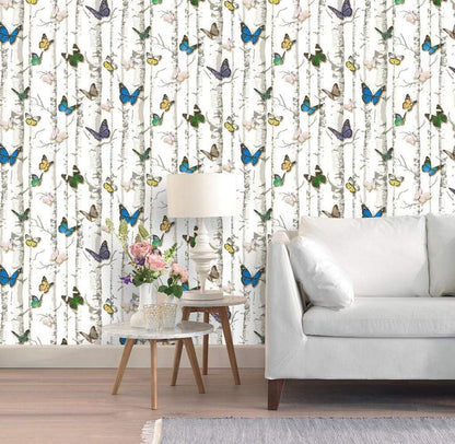 Selbstklebende Schmetterling Tapete 44cm x 3m PVC Vinyl Weißer Baum