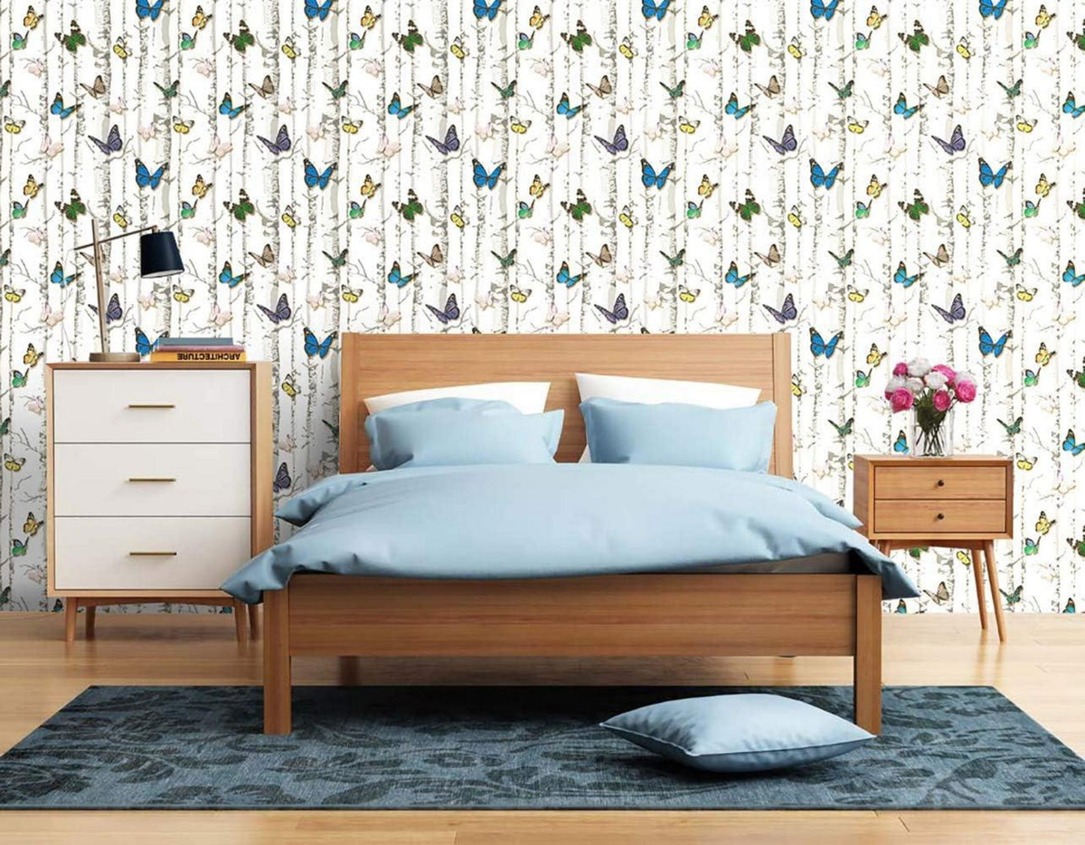 Selbstklebende Schmetterling Tapete 44cm x 3m PVC Vinyl Weißer Baum