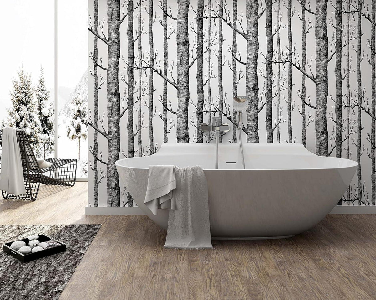 Selbstklebende Tapete Baum 44x300cm PVC Vinyl Weißer Birkenbaum