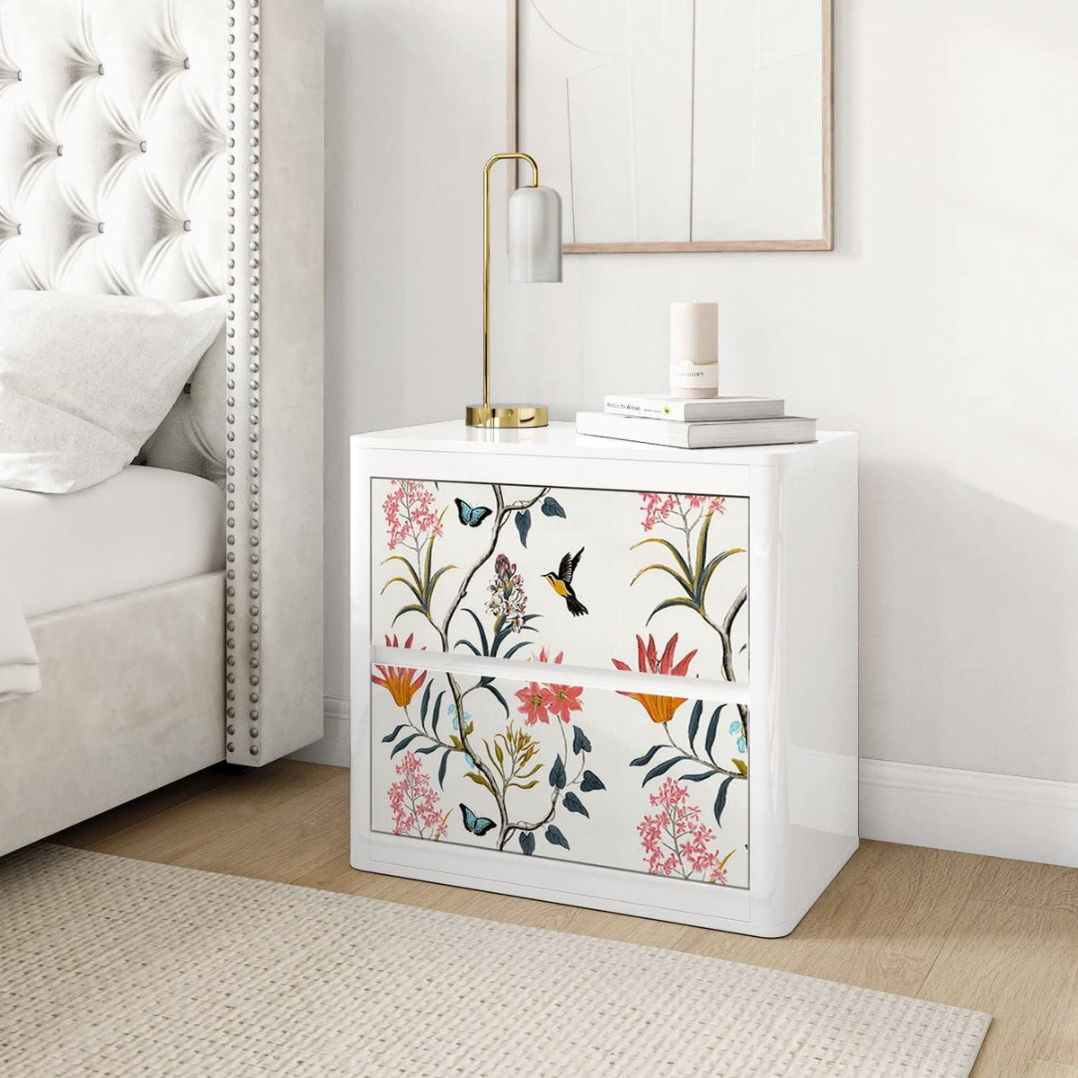 Selbstklebende Tapete Blumen Vögel PVC Möbelfolie 44cm x 300cm