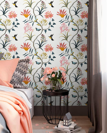 Selbstklebende Tapete Blumen und Vögel PVC Vinyl 0.4W x 10L m
