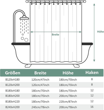 Duschvorhang 180x200cm Anti-Schimmel PVC