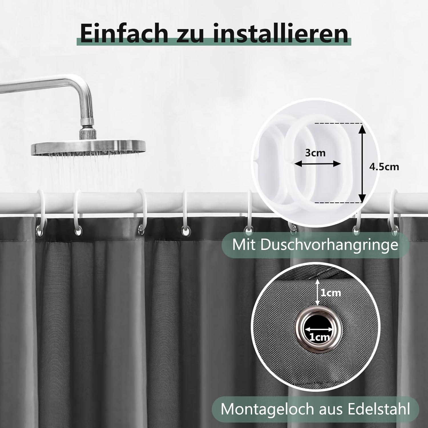 REDKEY Duschvorhang 180x200 cm Dunkelgrau Antibakteriell Waschbar Wetterschutz