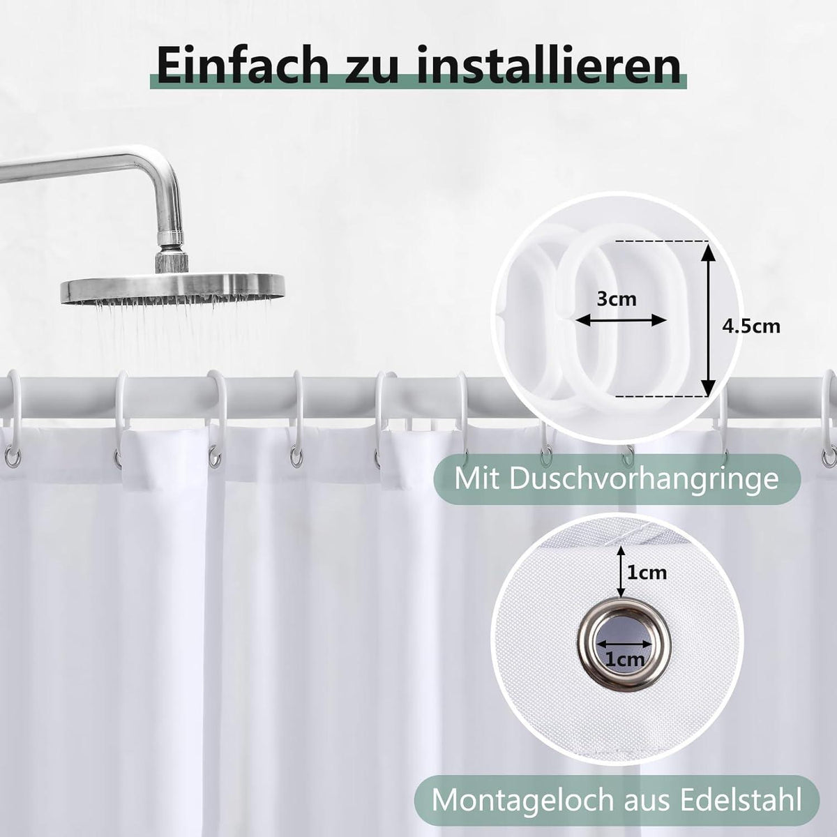 Duschvorhang 120x180 cm, Anti-Schimmel, Wasserabweisend, Weiß