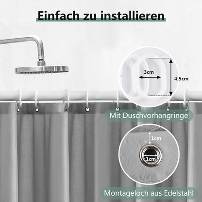 REDKEY Duschvorhang 180x180 cm Anti-schimmel Wasserabweisend Grau