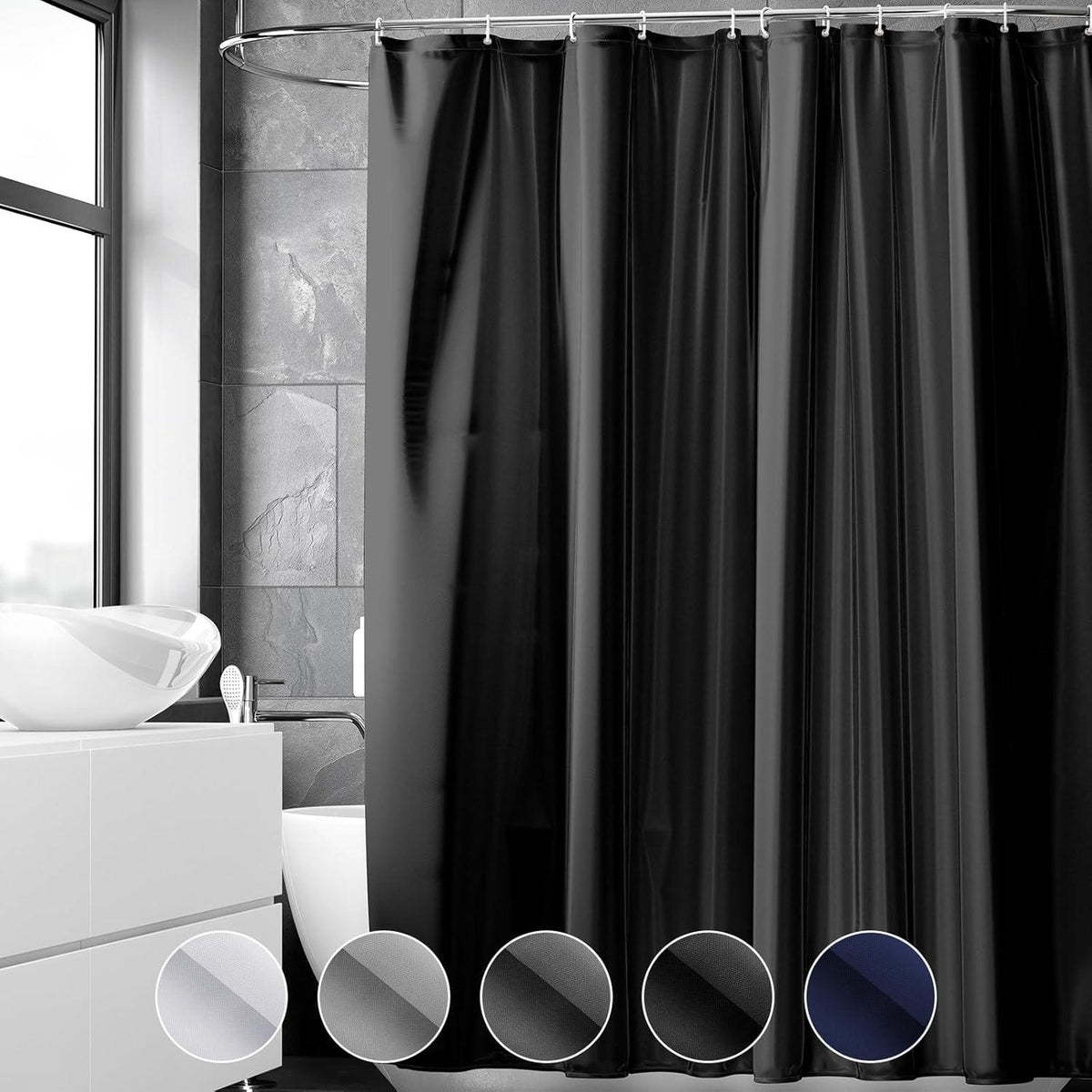 Duschvorhang Anti-schimmel Schwarz 180x200cm PVC Textil Antibakteriell
