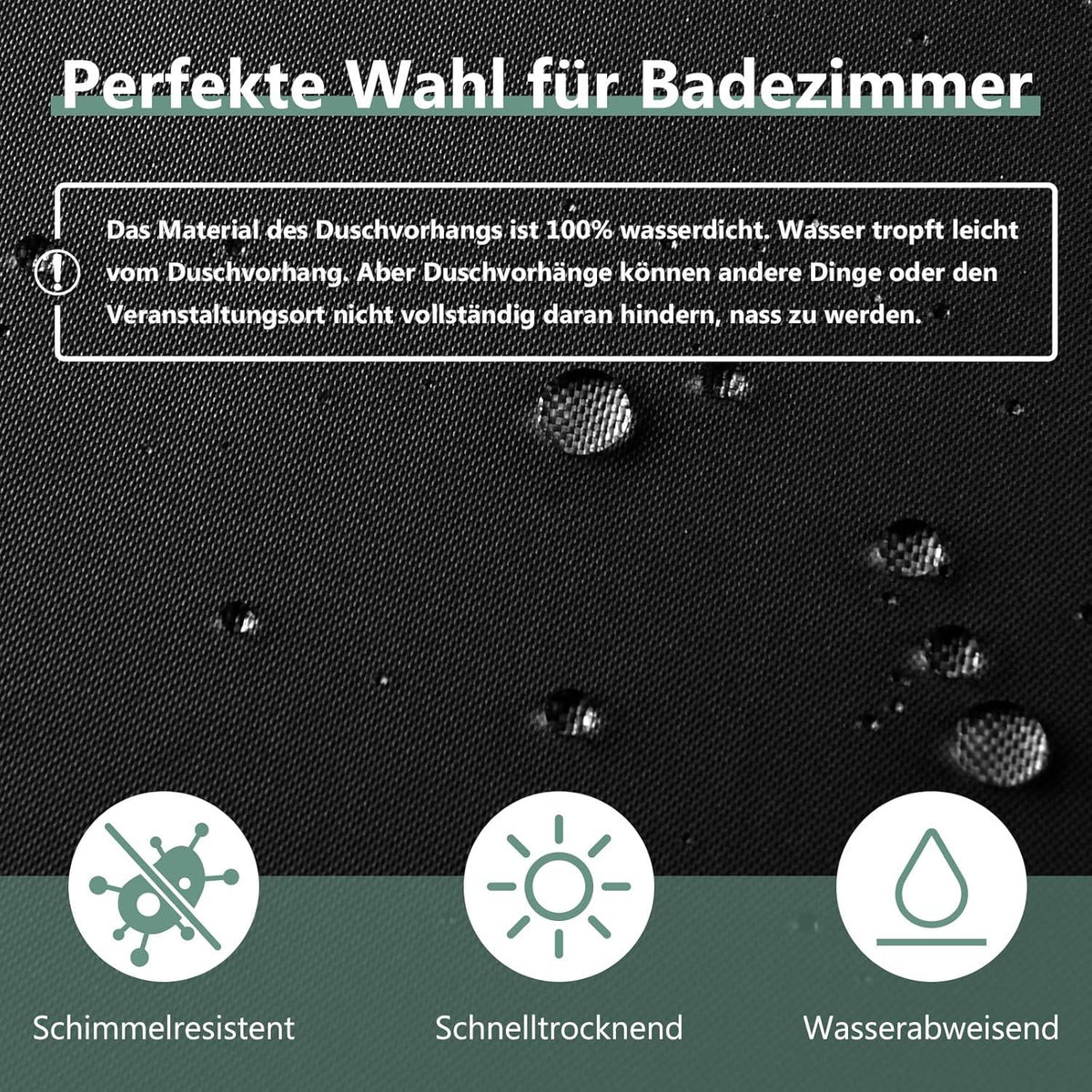 Duschvorhang Schwarz Anti-schimmel PVC 180x200cm inkl. Haken