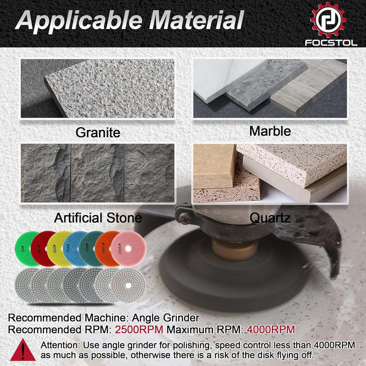 Diamant Polierscheiben 100mm #400 Nass für Granit Marmor