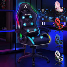 Gaming Stuhl mit 8-Punkt Massage RGB LED-Licht, Schwarz