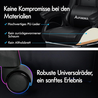 Gaming Stuhl mit 8-Punkt Massage, 12 Farben LED-Licht, Bürostuhl