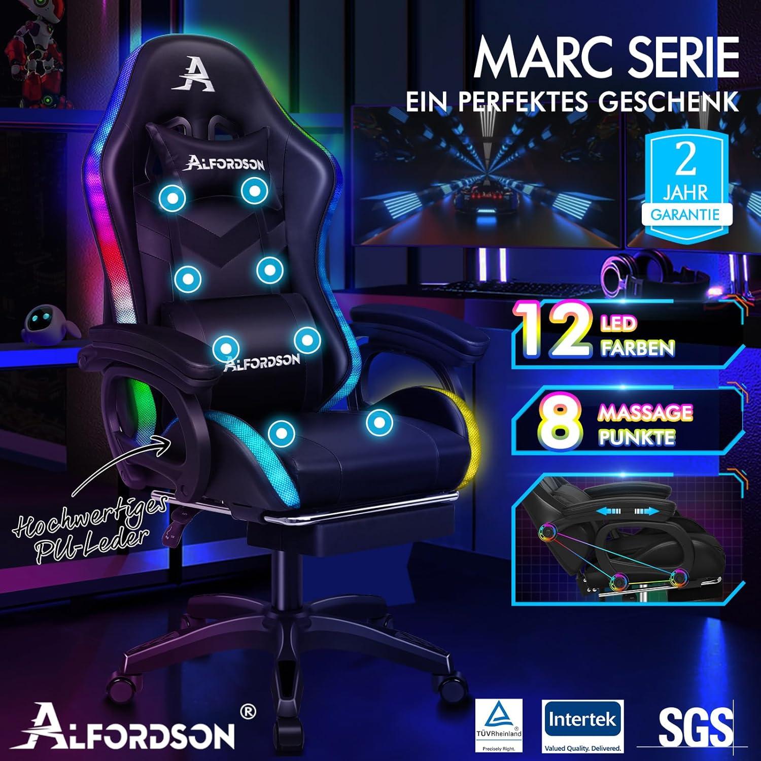 Gaming Stuhl mit 8-Punkt Massage RGB LED Schwarz