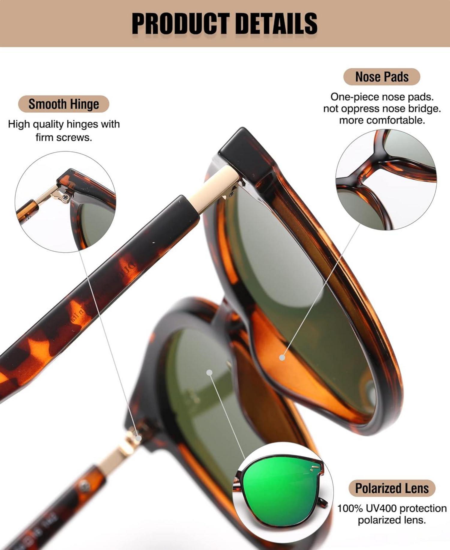 Polarisierte Damen Sonnenbrille UV400 Schutz Vintage Groß Retro Rund Größe 65 mm