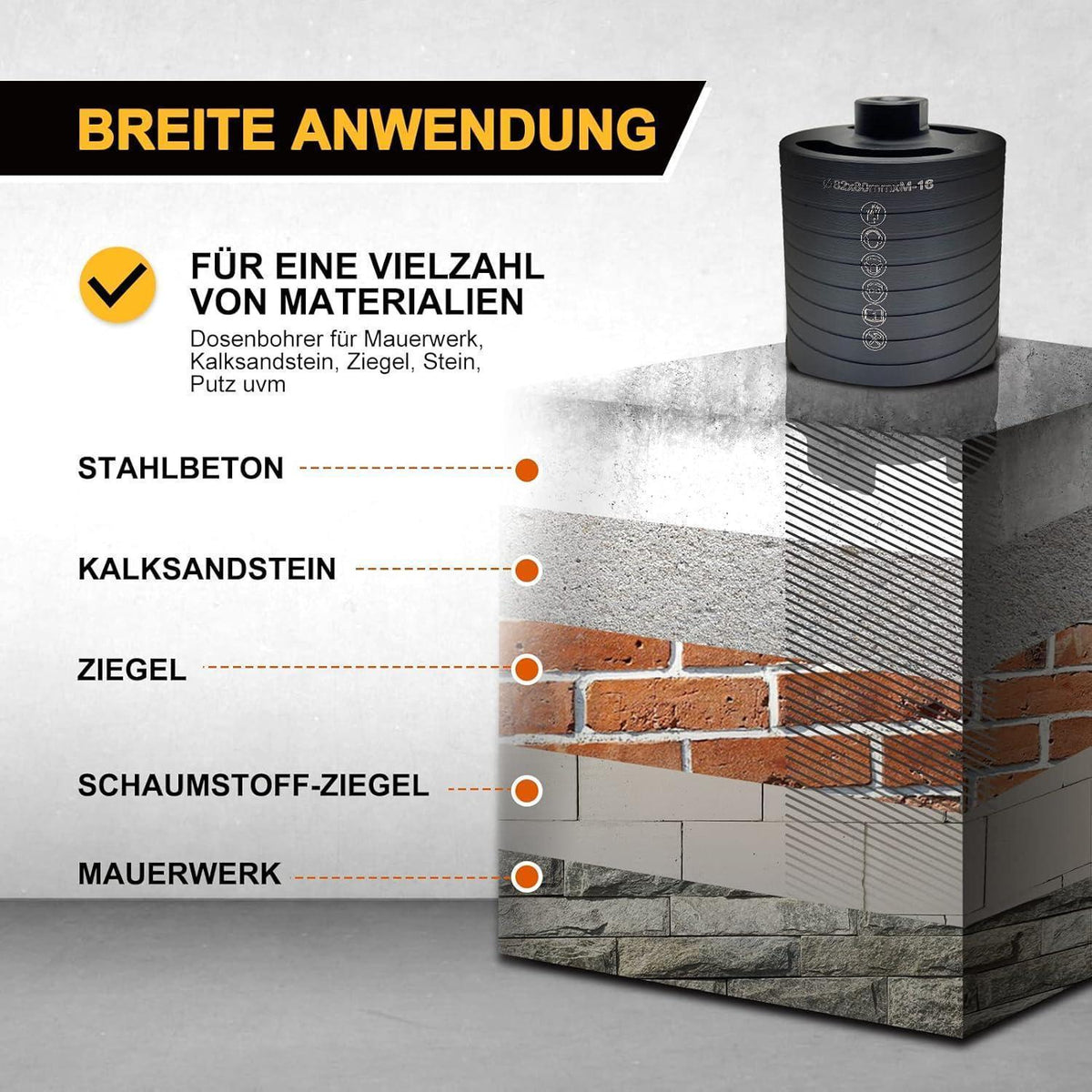 Diamantbohrkrone 82mm für Steckdosen mit SDS-Plus Adapter