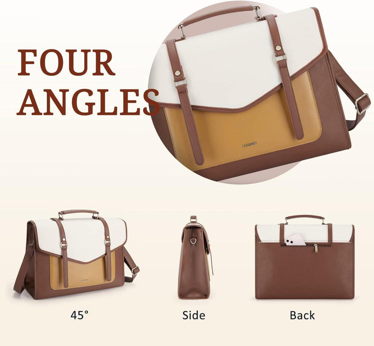 Laptop Handtasche Damen 15,6 Zoll PU-Leder Braun Messenger Bag