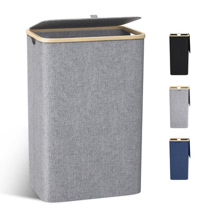 Schmaler Wäschekorb 100L mit Bambusdeckel & Wäschesack