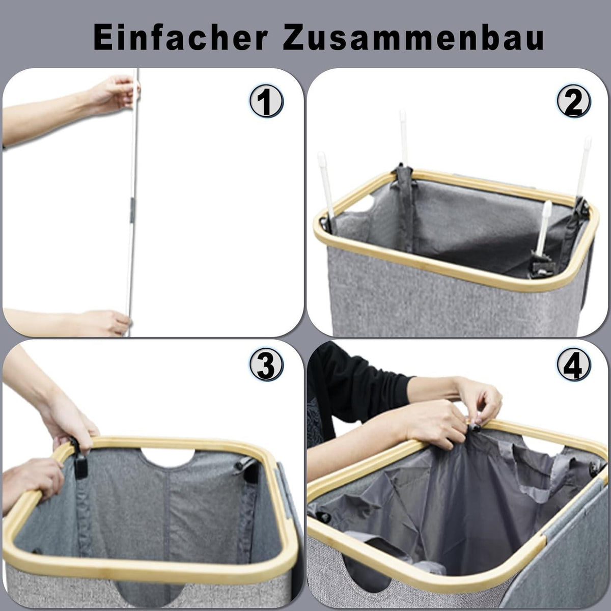 Schmaler Wäschekorb 100L mit Bambusdeckel & Wäschesack