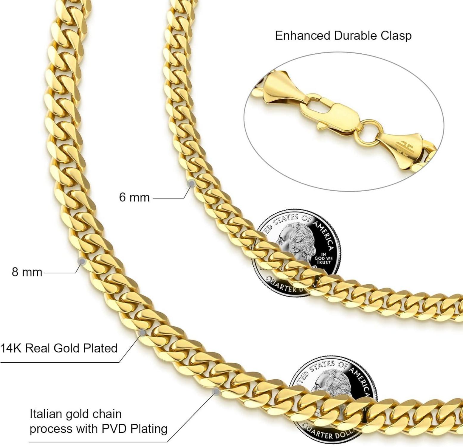 Edelstahl Panzerkette mit Diamantschliff 14K Gold Cuban Link