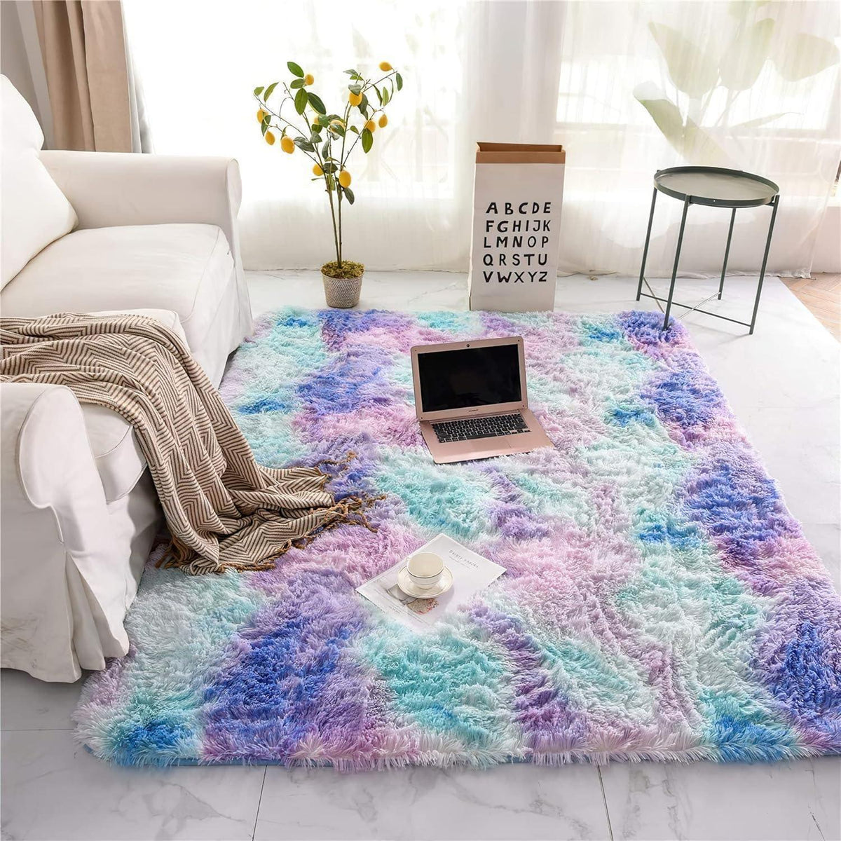 Weicher Hochflor Shaggy Teppich Blau Lila 80x150 cm