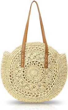 Stroh Handtasche Damen Sommer Umhängetasche Strandtasche Boho Style
