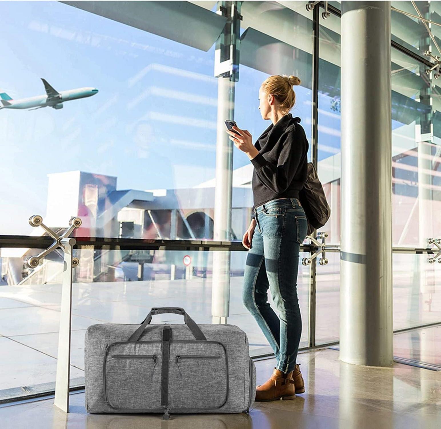 85L Reisetasche mit Schuhfach und Faltfunktion, Grau, für Camping und