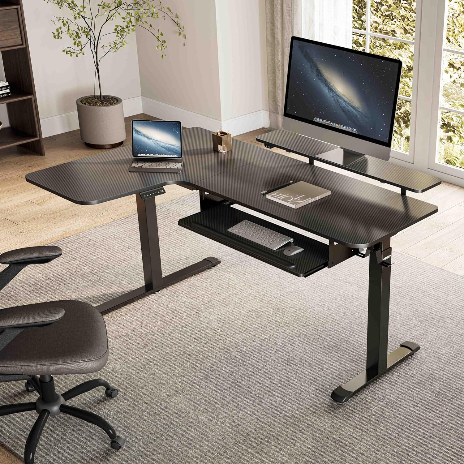 Höhenverstellbarer Gaming Schreibtisch L-Form LED