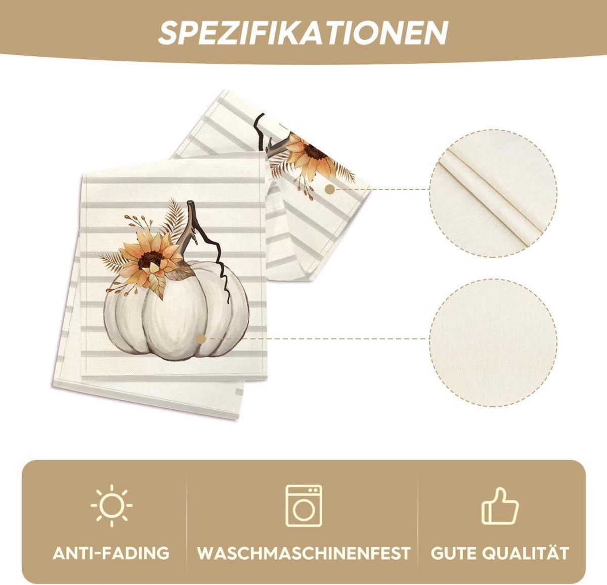 Herbst Tischläufer Kürbisse Sonnenblumen Blätter 40x180 cm