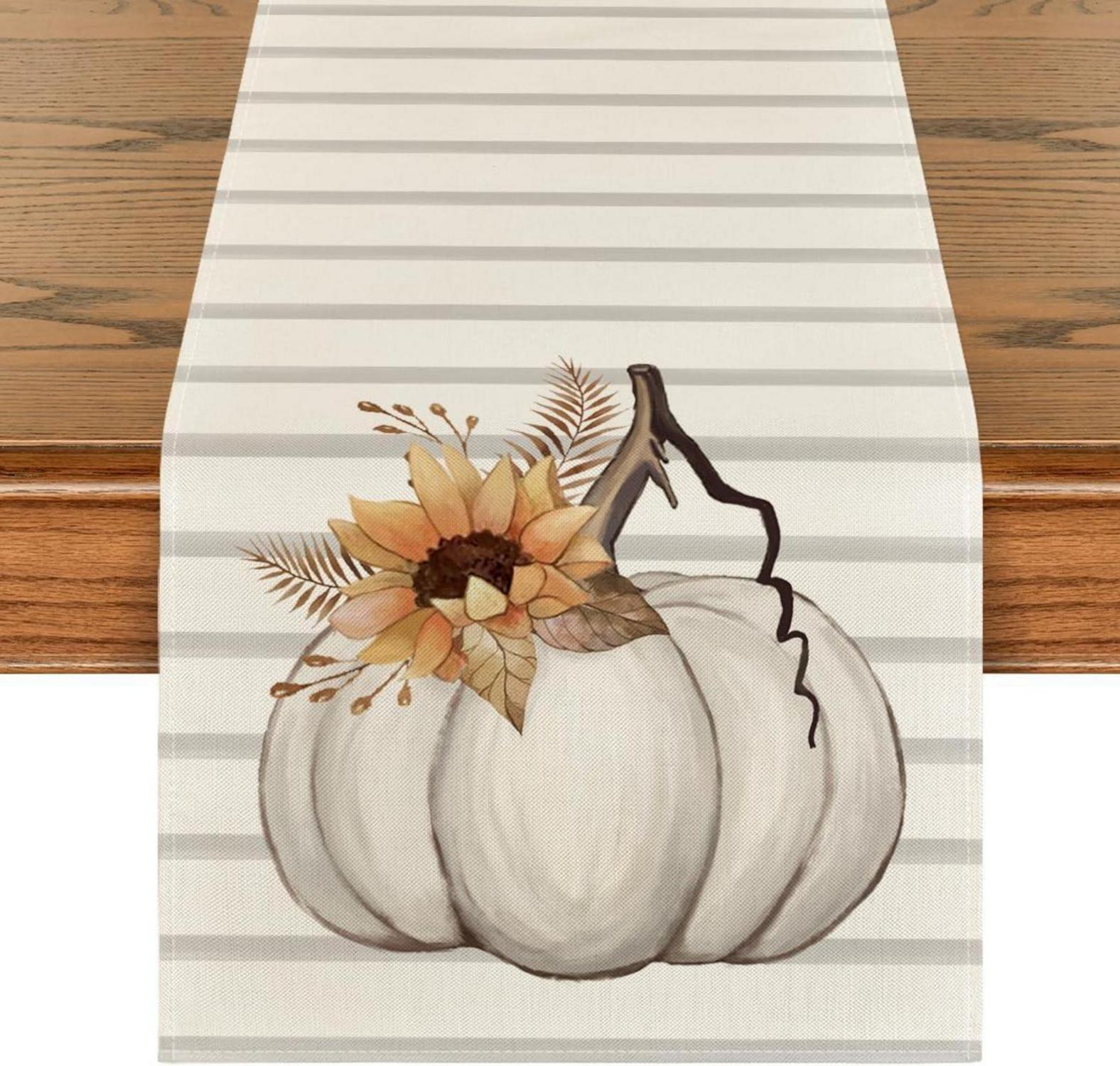 Herbst Tischläufer Streifen Kürbisse Sonnenblumen Blätter 40x240 cm