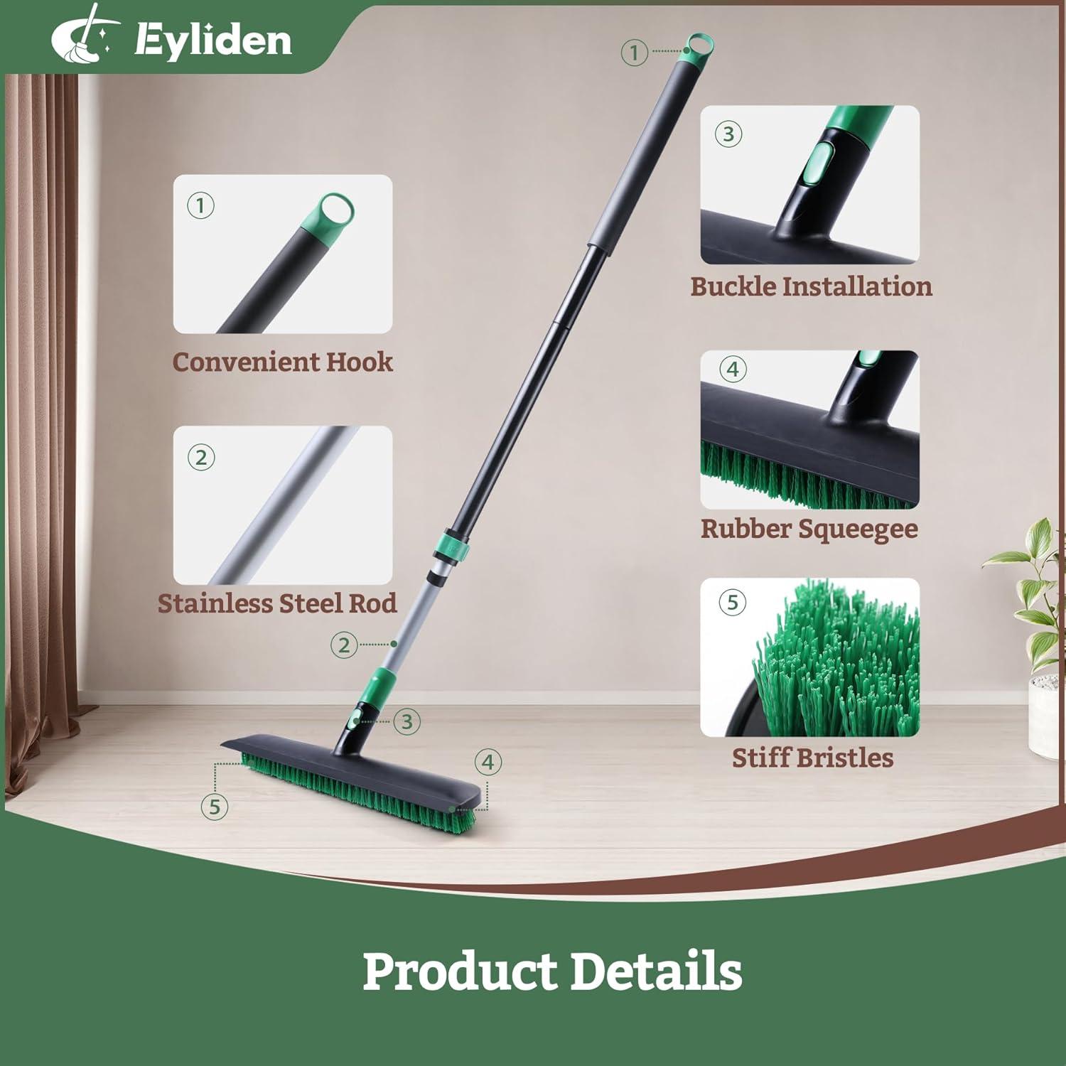 Eyliden Bodenschrubber mit Stiel, 2-in-1 Bodenbürste 140 cm Teleskopgriff