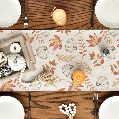 Herbst Tischläufer Orange Kürbisse Blätter 40x300 cm, Küche Party Dekor