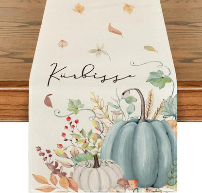 Herbst Tischläufer Blau Kürbisse Blumen Blätter 40x140 cm