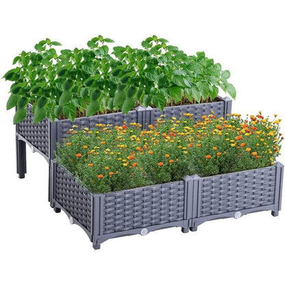 Hochbeet Kunststoff-Rattan höhenverstellbar 80x80cm Graublau