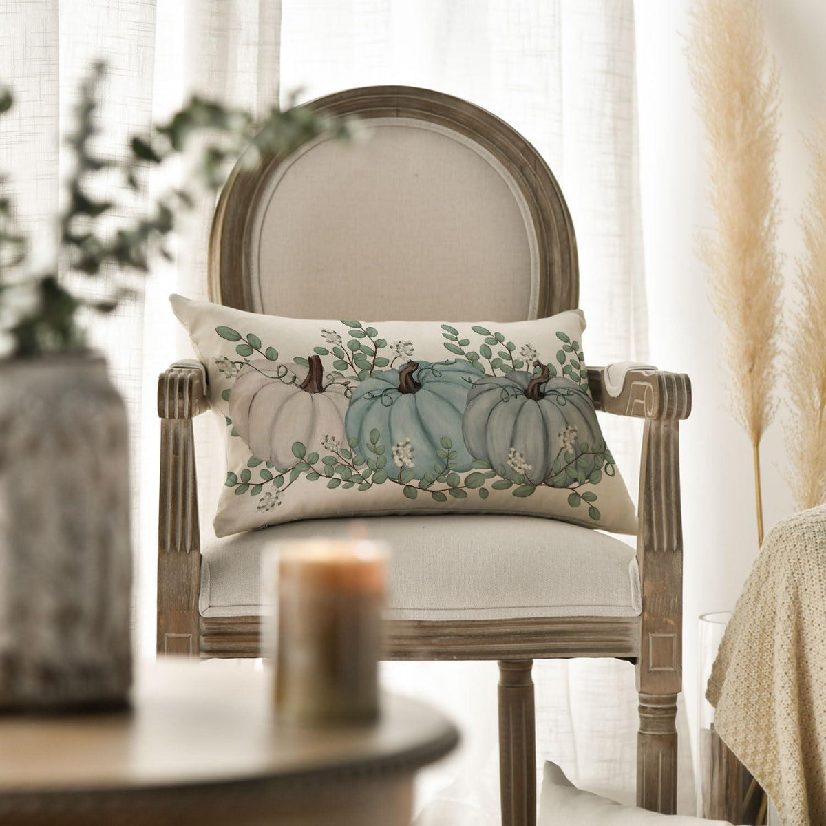 Blauer Herbst Kürbis Deko Kissenbezug 30x50 cm für Sofa & Wohnzimmer