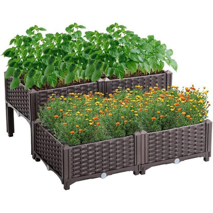 Mingone Hochbeet Kunststoff Blumenkasten Braun 80x80x23-38cm