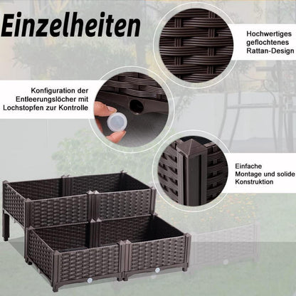 Mingone Hochbeet Kunststoff Blumenkasten Braun 80x80x23-38cm