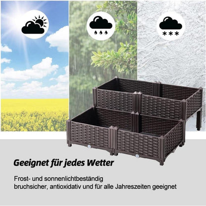 Mingone Hochbeet Kunststoff Blumenkasten Braun 80x80x23-38cm