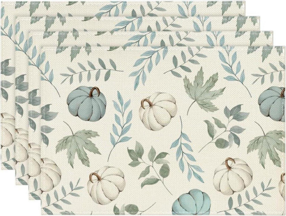 Set 4er Artoid Blau Kürbisse Blätter Herbst Platzsets 30x45cm