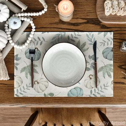Herbst Kürbisse Blau Platzsets 4er Set 30x45cm Waschbar für