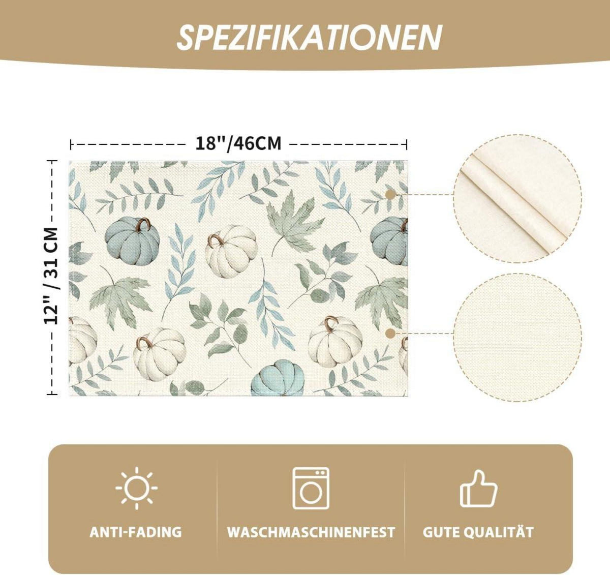 Artoid Blau Herbst Kürbis Blatt Platzset 4er Set 30x