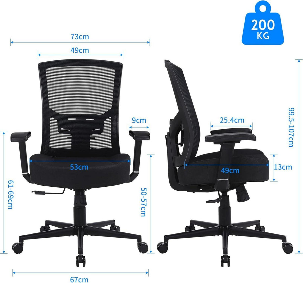 Bürostuhl 200KG Ergonomischer Schreibtischstuhl mit Verstellbaren