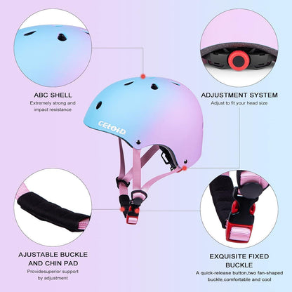 Kinder Fahrradhelm Set | Skateboard Helm 3-16 Jahre | Blau-Rosa