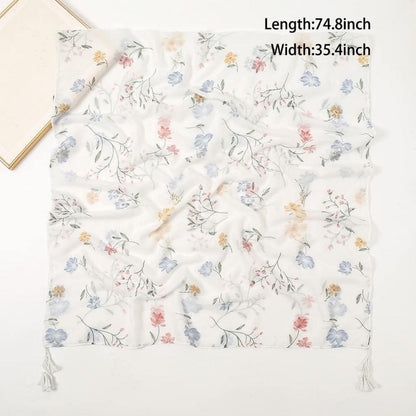 Boho Schal Damen mit Blumenprint und Fransen