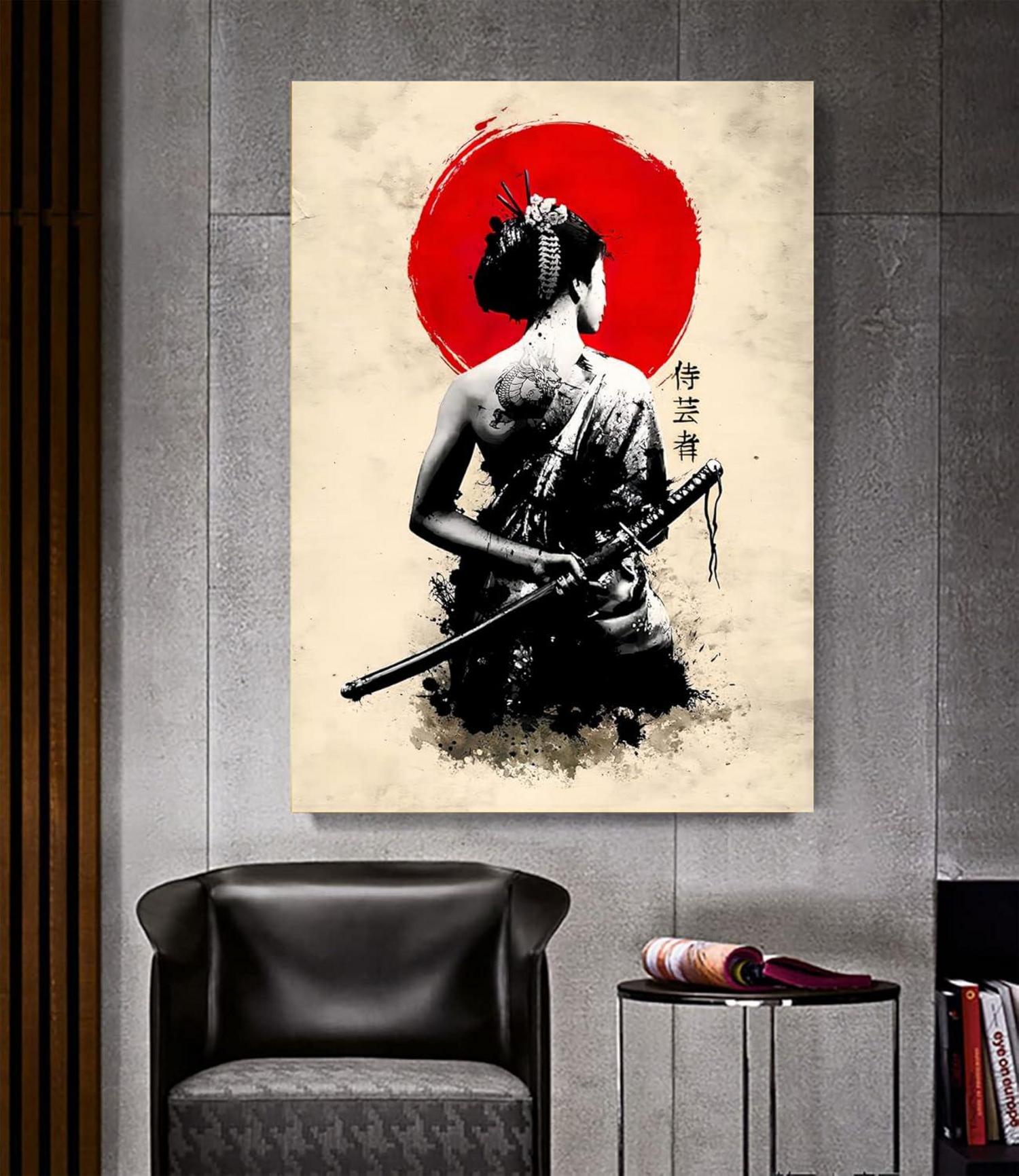 Japanische Frau Leinwand Poster Kunstdrucke Wandkunst Wohnzimmer Deko (2er Set