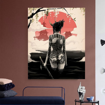 Moderne Japanische Leinwand Poster Frau Wandkunst Wohnzimmer 60x90cm