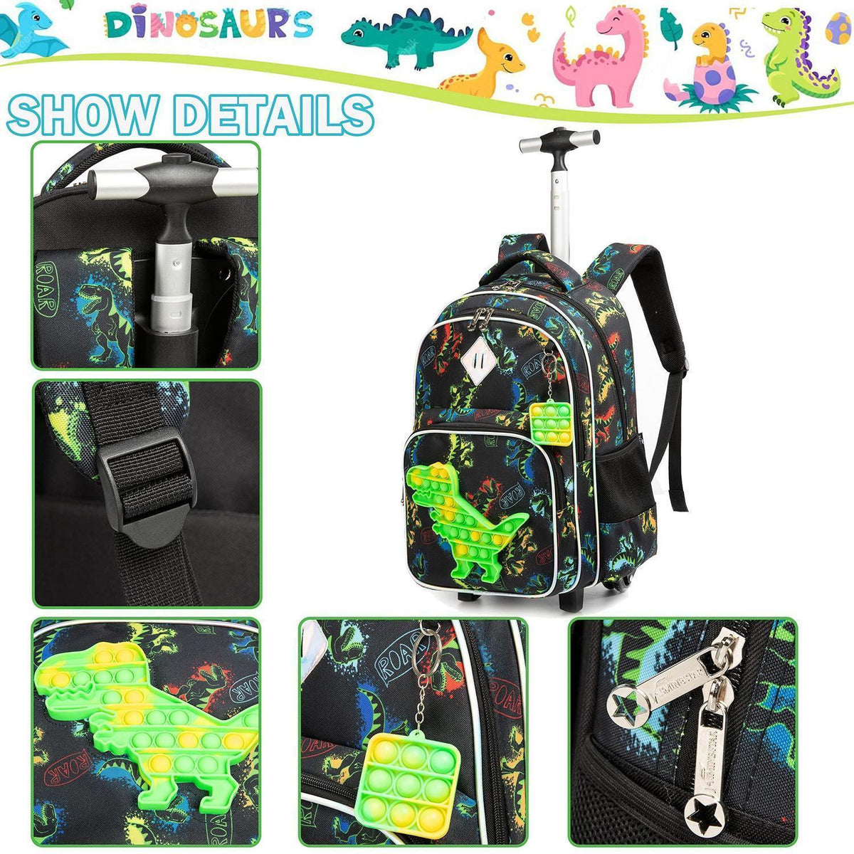 Rollender Rucksack für Mädchen 6-8 Jahre – Koffer-Set mit Lunchbox