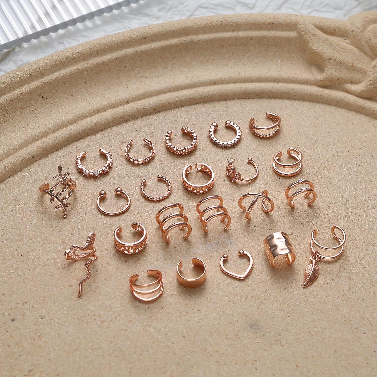 22Pcs Ear Cuff Set Ohrclips Damen Einstellbar Ohrschmuck Gold Silber