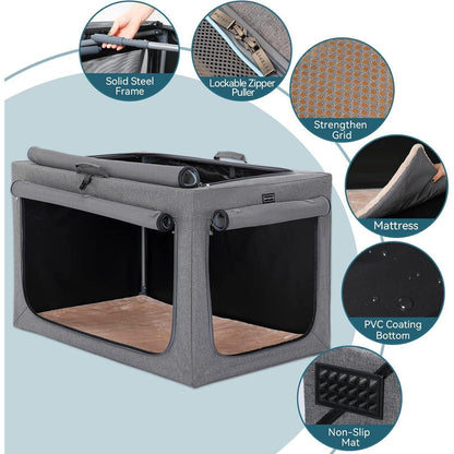 Faltbare Hundebox für große Hunde – Komfortable Schlafbox Grau L