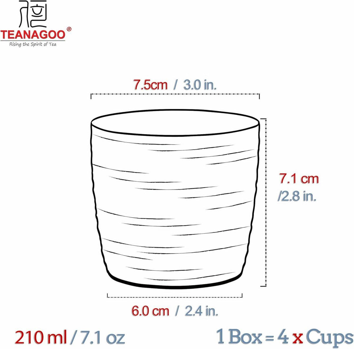 TEANAGOO Porzellan Teetasse 210ml Weiß 4 Stk. ohne Henkel