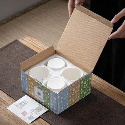 Japanische Porzellan Teetasse 210ml Weiß 4er Set - Mikrowellen-, Ofen-, Gefrierschrank- und Spülmaschinengeeignet - Geschenkbox Verpackung - Tee- und